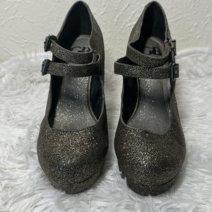GIANNI Bini Black With Gold Glitter Wedge Heels